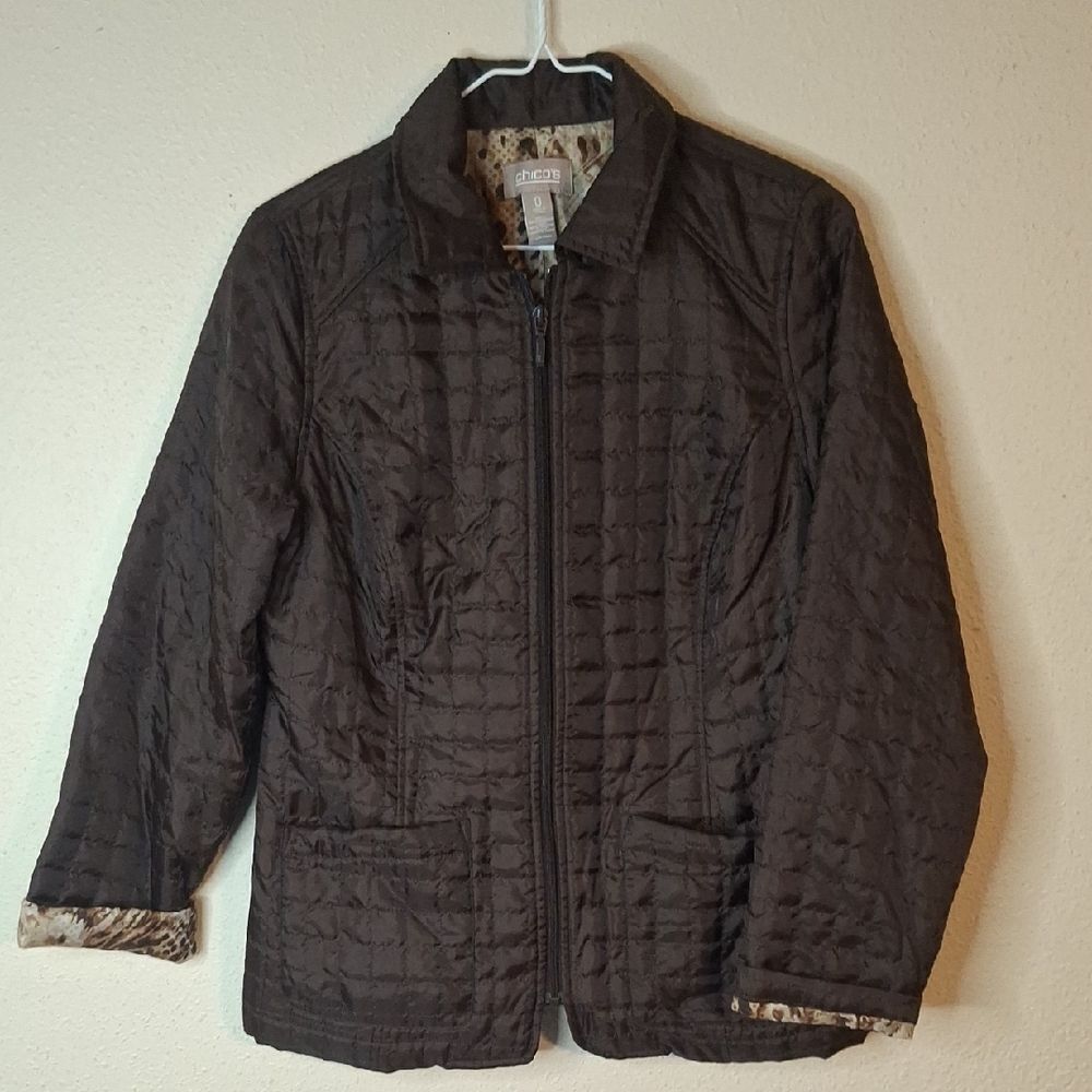 Chico's Dark Brown Jacket with Animal Print Lining size 0